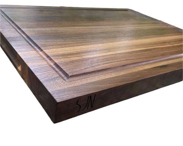 Black Walnut Edge Grain Cutting Board with built in handles