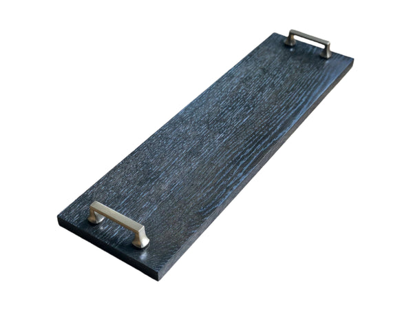 Black Hardwood Serving Tray with Gold Handles