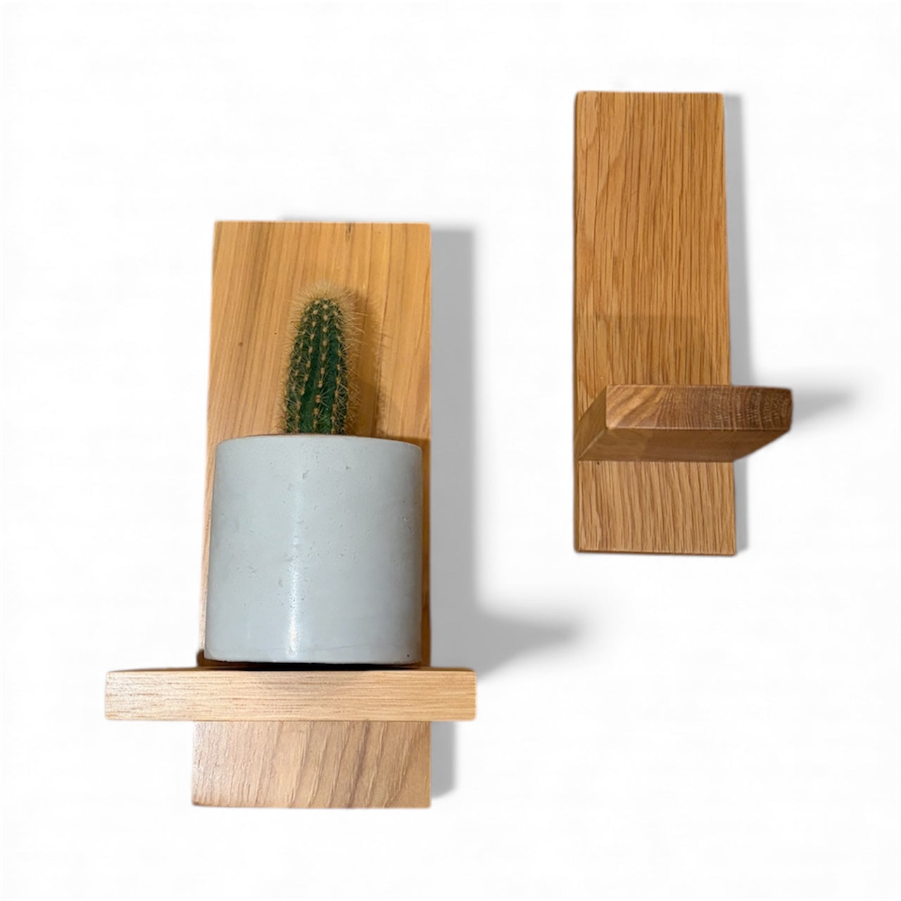 Set of 2 White Oak Wood Plant Shelves - Floating Shelf