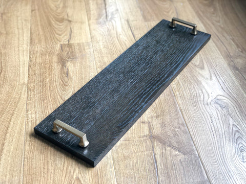 Black Hardwood Serving Tray with Gold Handles